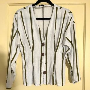 Linen shirt Zara white with green stripes